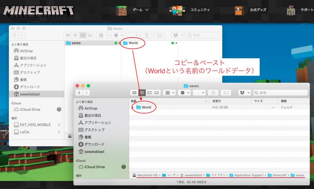 DropboxからMacへワールドデータをコピーP