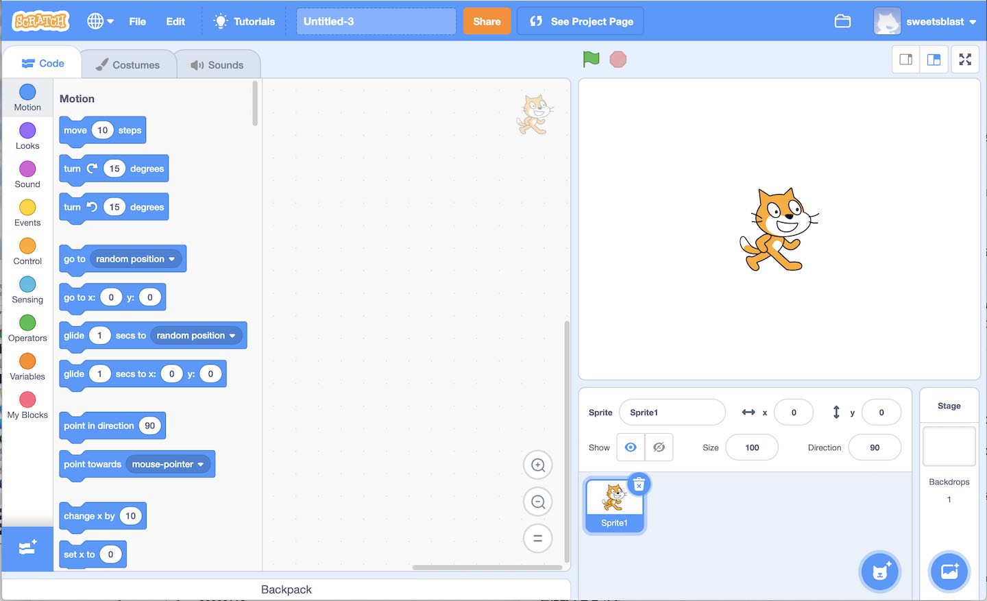 Scratchの初期画面P