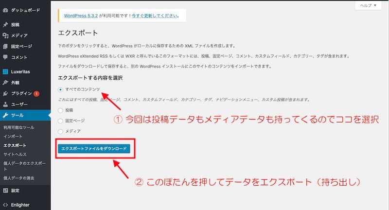 WordPressからのエクスポートP